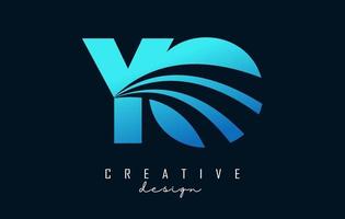 Creative blue letters YO y o logo with leading lines and road concept design. Letters with geometric design. vector