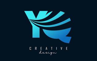 logotipo de letras azules creativas yq yq con líneas principales y diseño de concepto de carretera. letras con diseño geométrico. vector