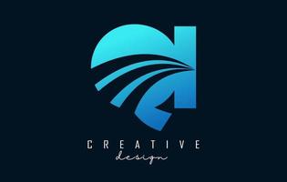 Creative blue letters QI q i logo with leading lines and road concept design. Letters with geometric design. vector