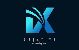 Logotipo creativo de letras azules ix ix con líneas principales y diseño de concepto de carretera. letras con diseño geométrico. vector