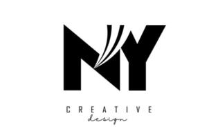 Creative black letters NY n y logo with leading lines and road concept design. Letters with geometric design. vector