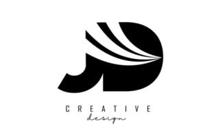 Creative black letters JD j d logo with leading lines and road concept design. Letters with geometric design. vector