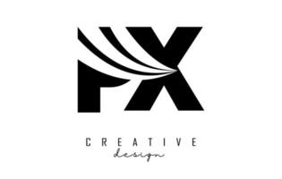 Creative black letters PX p x logo with leading lines and road concept design. Letters with geometric design. vector