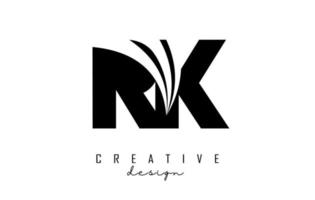 Creative black letters RK R K logo with leading lines and road concept design. Letters with geometric design. vector