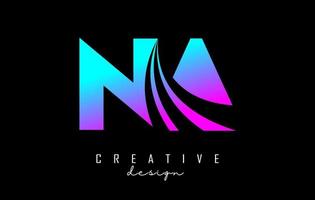 Creative colorful letters NA n a logo with leading lines and road concept design. Letters with geometric design. vector