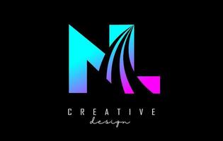 Creative colorful letters NL n l logo with leading lines and road concept design. Letters with geometric design. vector