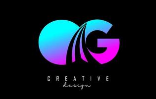 Creative colorful letters OG o g logo with leading lines and road concept design. Letters with geometric design. vector