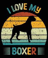 boxeador divertido vintage retro puesta de sol silueta regalos amante de los perros dueño del perro camiseta esencial vector