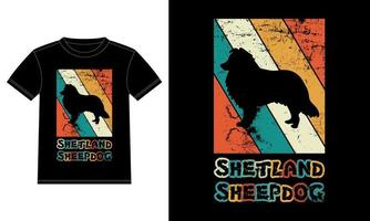 divertido perro pastor de shetland vintage retro puesta de sol silueta regalos amante de los perros dueño del perro camiseta esencial vector