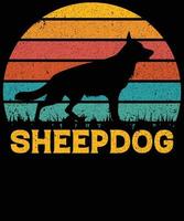 Funny Sheepdog Vintage Retro Sunset Silhouette Gifts Dog Lover Dog Owner Essential T-Shirt vector