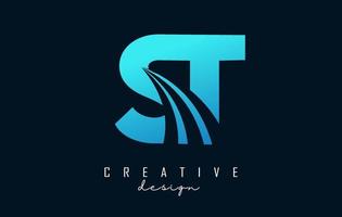 Creative blue letters ST s t logo with leading lines and road concept design. Letters with geometric design. vector