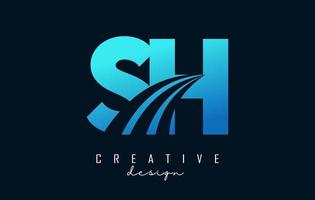 Creative blue letters SH s h logo with leading lines and road concept design. Letters with geometric design. vector