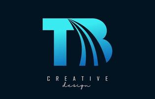 Creative blue letters TB t b logo with leading lines and road concept design. Letters with geometric design. vector