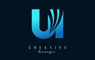 Creative blue letters Ui u i logo with leading lines and road concept design. Letters with geometric design. vector