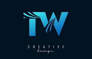 Creative blue letters TW t w logo with leading lines and road concept design. Letters with geometric design. vector