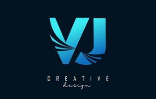 Creative blue letters VJ v j logo with leading lines and road concept design. Letters with geometric design. vector