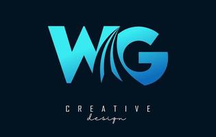 Creative blue letters WG w g logo with leading lines and road concept design. Letters with geometric design. vector