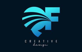 Creative blue letters QF q f logo with leading lines and road concept design. Letters with geometric design. vector