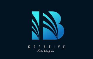 Creative blue letters IB i b logo with leading lines and road concept design. Letters with geometric design. vector