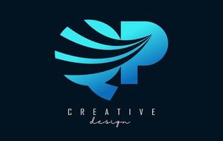 Creative blue letters QP q p logo with leading lines and road concept design. Letters with geometric design. vector