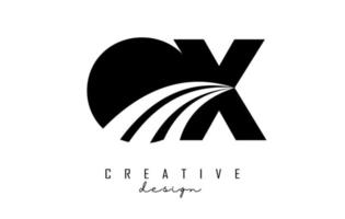 Creative black letters OX o x logo with leading lines and road concept design. Letters with geometric design. vector