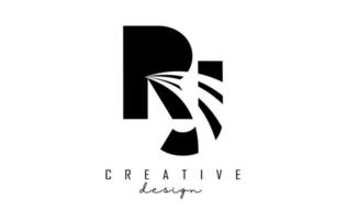 Creative black letters RJ R J logo with leading lines and road concept design. Letters with geometric design. vector