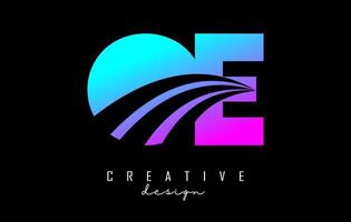 Creative colorful letters OE o e logo with leading lines and road concept design. Letters with geometric design. vector