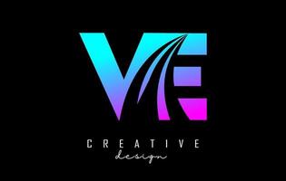 Creative colorful letters VE v e logo with leading lines and road concept design. Letters with geometric design. vector