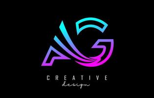 Outline colorful leading lines letters AG a g logo with road concept design. Letters AB with geometric design. vector