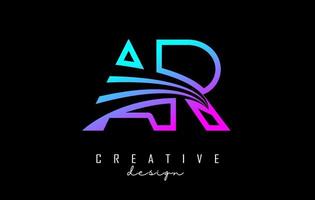 Outline colorful leading lines letters AR a r logo with road concept design. Letters AB with geometric design. vector