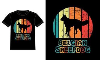 Funny Belgian Sheepdog Vintage Retro Sunset Silhouette Gifts Dog Lover Dog Owner Essential T-Shirt vector