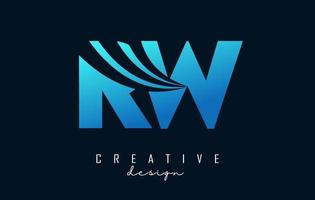 Creative blue letters RW R w logo with leading lines and road concept design. Letters with geometric design. vector