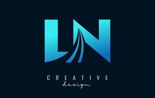 Creative blue letters LN l n logo with leading lines and road concept design. Letters with geometric design. vector