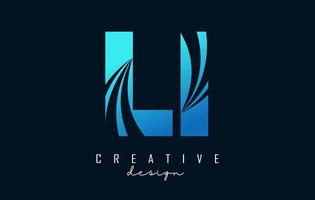 Creative blue letters LI l i logo with leading lines and road concept design. Letters with geometric design. vector