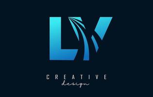 Creative blue letters LV l v logo with leading lines and road concept design. Letters with geometric design. vector