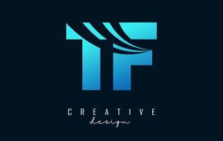 logotipo de letras azules creativas tf tf con líneas principales y diseño de concepto de carretera. letras con diseño geométrico. vector