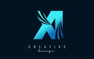 Creative blue letters XI x i logo with leading lines and road concept design. Letters with geometric design. vector