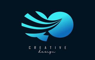 Creative blue letters QO q o logo with leading lines and road concept design. Letters with geometric design. vector