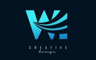 Creative blue letters WI w i logo with leading lines and road concept design. Letters with geometric design. vector