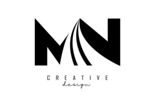 Creative black letters MN m n logo with leading lines and road concept design. Letters with geometric design. vector