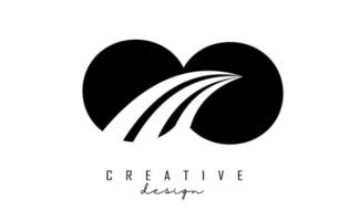 Creative black letters OO o logo with leading lines and road concept design. Letters with geometric design. vector