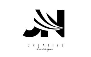 Logotipo creativo de letras negras jn jn con líneas principales y diseño de concepto de carretera. letras con diseño geométrico. vector
