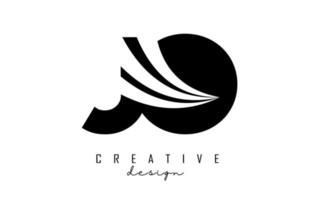 Creative black letters JO j o logo with leading lines and road concept design. Letters with geometric design. vector