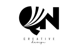 Creative black letters QN q n logo with leading lines and road concept design. Letters with geometric design. vector