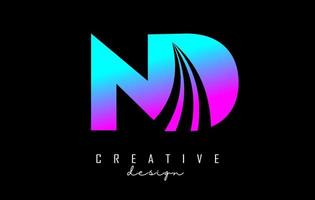 Creative colorful letters ND n d logo with leading lines and road concept design. Letters with geometric design. vector