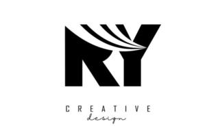 Creative black letters RY R y logo with leading lines and road concept design. Letters with geometric design. vector