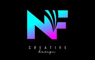 Creative colorful letters NF n f logo with leading lines and road concept design. Letters with geometric design. vector