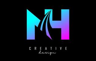 Creative colorful letters NH n h logo with leading lines and road concept design. Letters with geometric design. vector