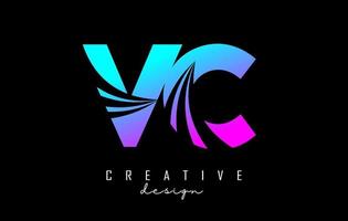 Creative colorful letters VC v c logo with leading lines and road concept design. Letters with geometric design. vector