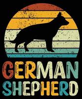 divertido pastor alemán vintage retro puesta de sol silueta regalos amante de los perros dueño del perro camiseta esencial vector